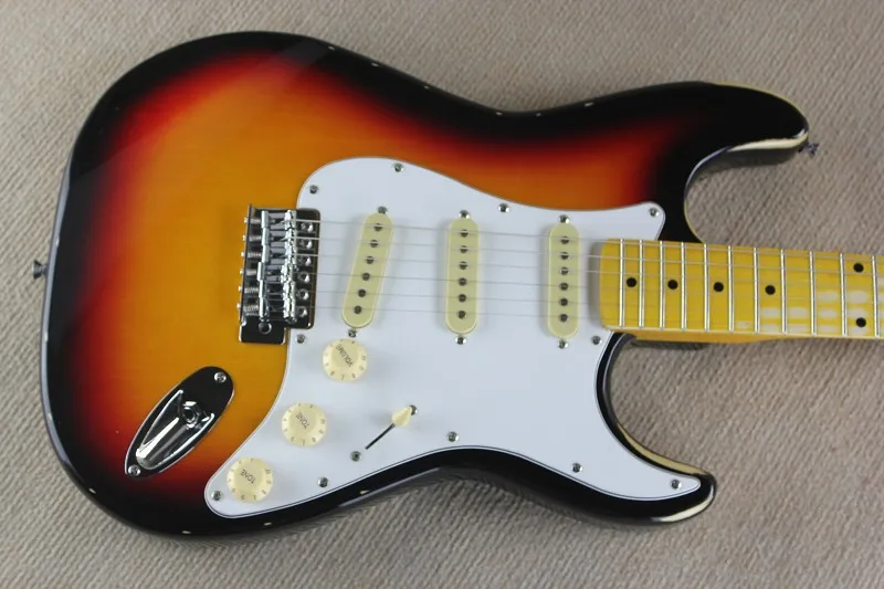 

free shipping ST sunburst Electric Guitar maple fretboard white pickguard 7 25