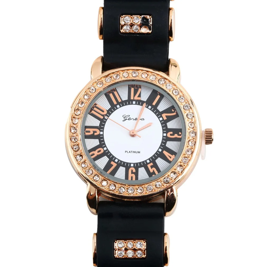 

OUTAD Bling Crystal Watch Case Golden Quartz Watches Women Silicone Strp Wrist Watch For Girls Ladies