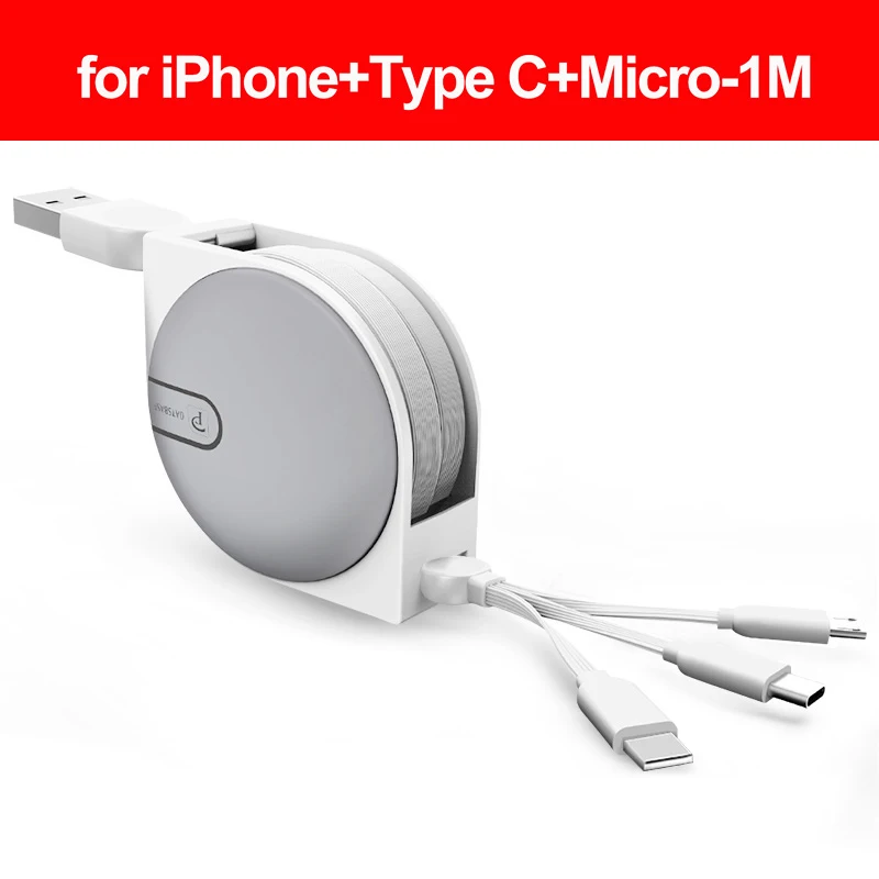 OATSBASF 3 в 1 Micro usb type C 8 Pin для iPhone XS Max X 8 7 Nokia 8 USB Выдвижной зарядный кабель для Xiaomi huawei 2 в 1 USB - Цвет: 3 in 1-White