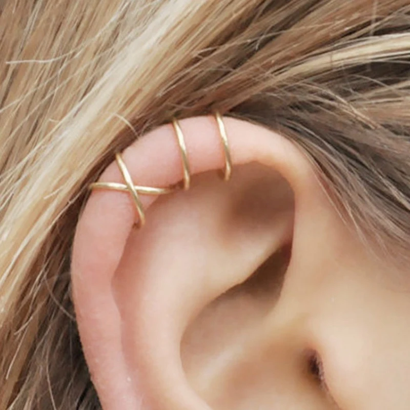 

1Pc Minimalist Intersect Cross C U Shape Earring Gold Silver Alloy Ear Cuff Women Brincos No Ear Hole Feminino