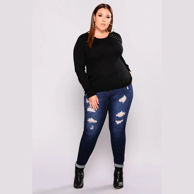 Женские Большие размеры 4XL 5XL джинсовые брюки эластичные рваные зауженные джинсы-карандаш брюки тонкие стрейч брюки с дырками для дам Sping