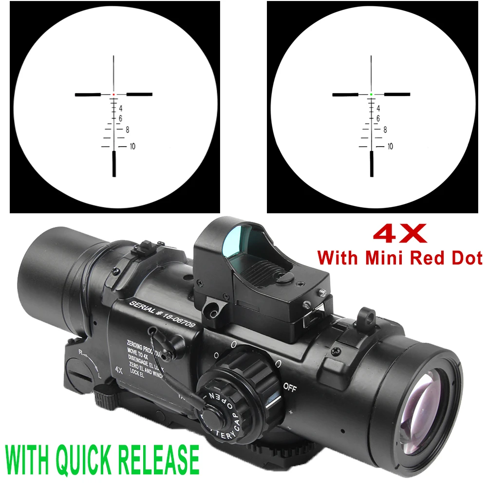 Tactical 4x Fixed Dual Purpose Scope With Mini Red Dot Scope Red Dot Sight For Rifle Hunting Shooting CS Battle And Hunter Tactical 4x Fixed Dual Purpose Scope With Mini Red Dot Scope Red Dot Sight For Rifle Hunting Shooting CS Battle And Hunter