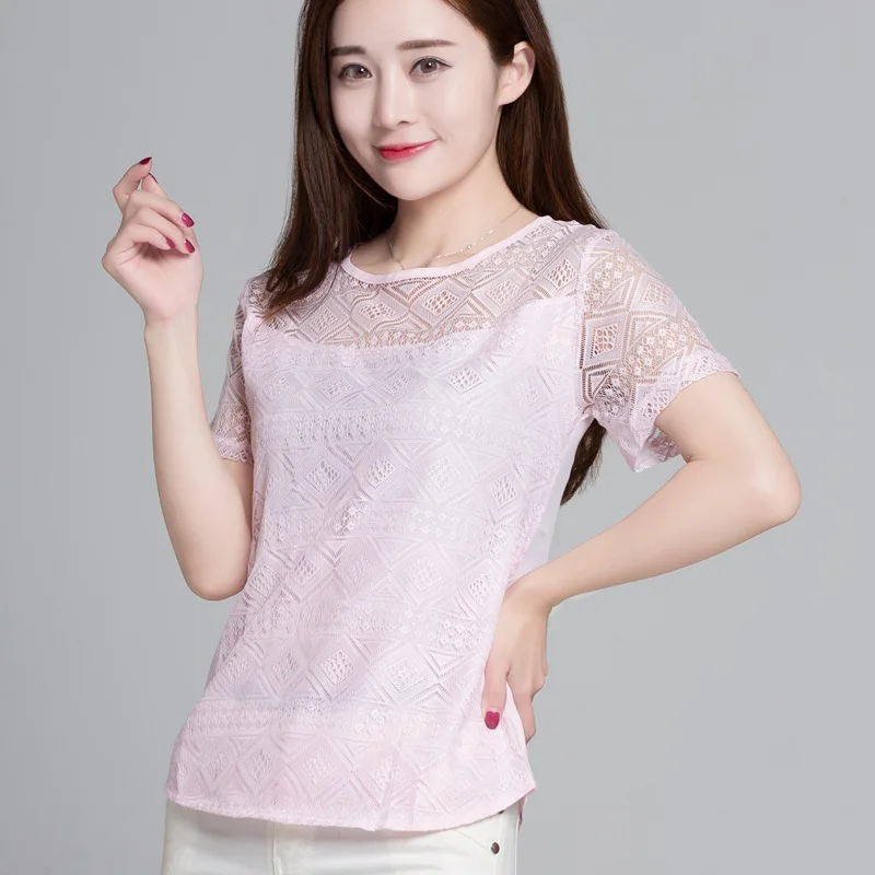 Новая женская одежда шифоновая кружевная блузка-кроше женские корейские рубашки женские блузы Топы Рубашки белые блузки облегающие Топы