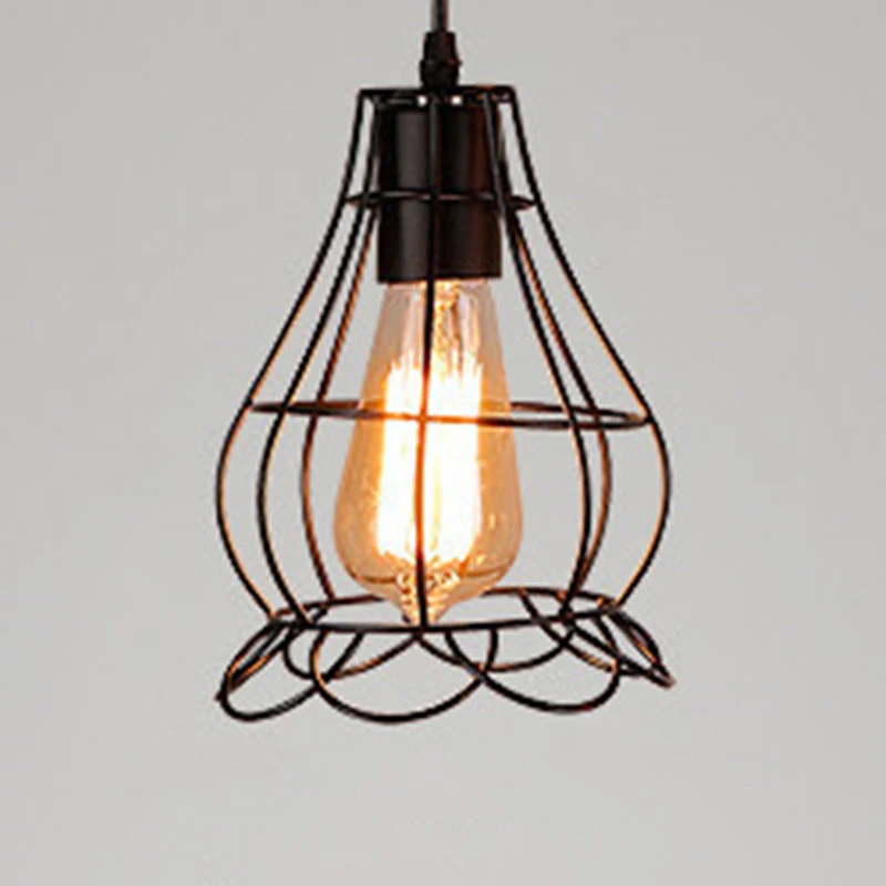 Vintage Retro Iron Lamp Cage Lampshade Pendant Light Lamp shade Table Ceiling Pendant Light Shade Lamp Cover Home Decor - Цвет корпуса: E