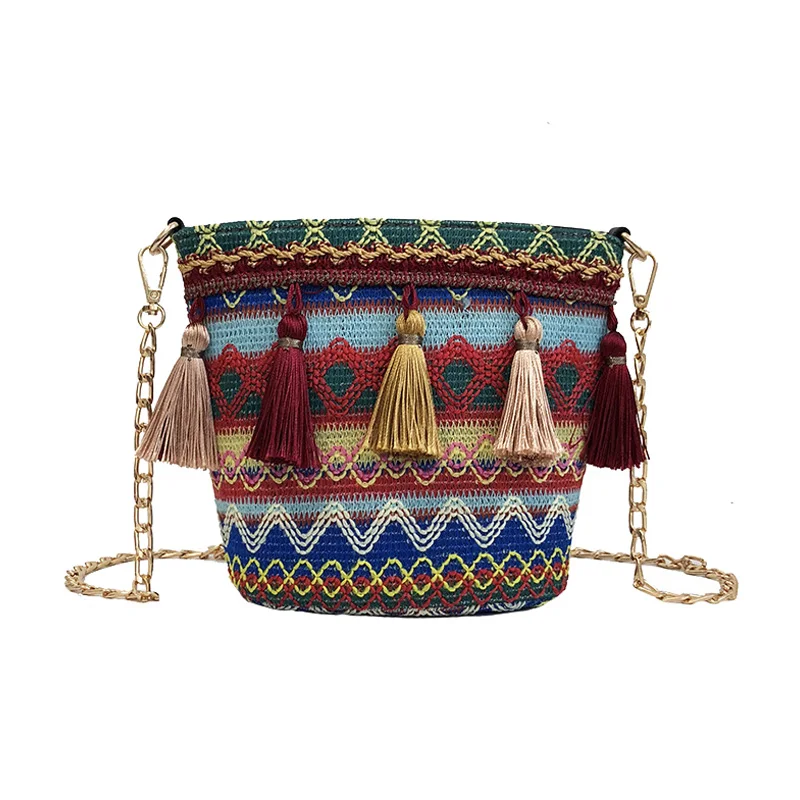 Summer Women Tassel Casual Straw Bags INS Popular Female Handbag Fashion Lady Chains Shoulder Bag Holiday Weave Crossbody SS3288 (8)