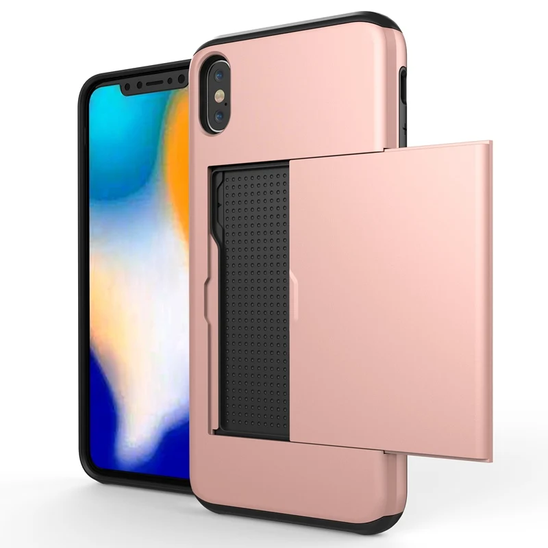 Hybrid Slide Credit Card Holder Case for iPhone 6 6S 7 8 Plus TPU + Plastic Shockproof X Xs Max XR Anti Knock Cover | Мобильные