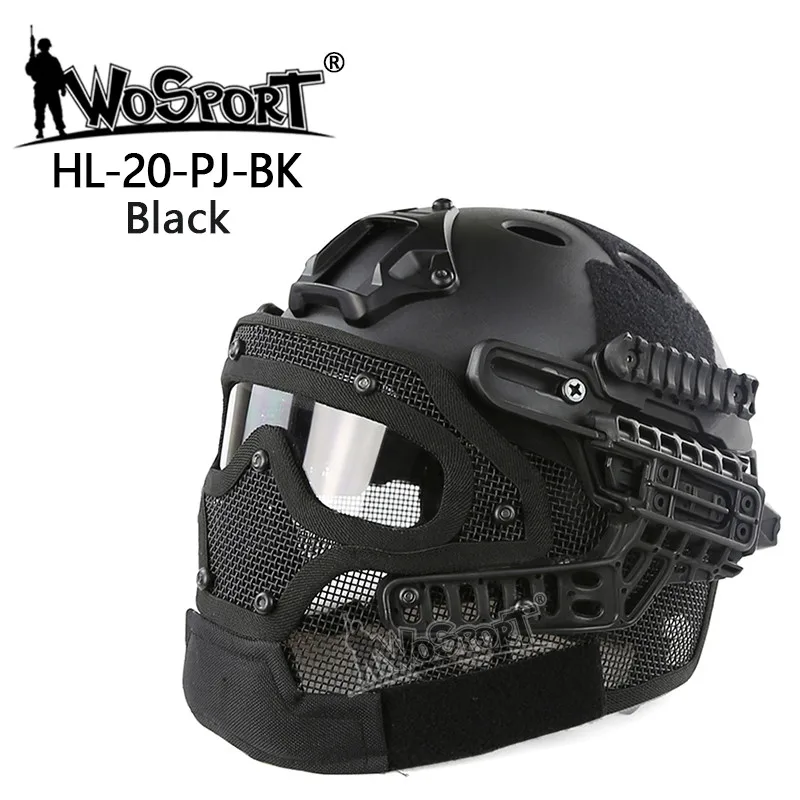 HL-20-PJ-BK WoSporT военные камуфляжные шлемы Legend ABS Sheel+ стальная маска+ очки для страйкбола пейнтбола стрельбы армейские WarGame спортивные шлемы - Цвет: HL-20-PJ-BK