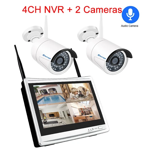 Techage 4CH 1080P беспроводная камера безопасности 1" ЖК монитор NVR 2.0MP Wifi Аудио CCTV камера P2P комплект видеонаблюдения - Цвет: 4CH NVR 2 Cameras