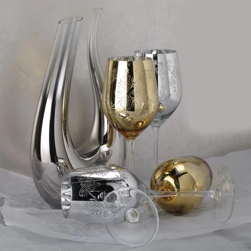 Творческий гальваническое золото и серебристый металлический с кристаллами для свадьбы/вечерние и дома красное вино Стекло из Рюмка для коньяка Стекло es GL004