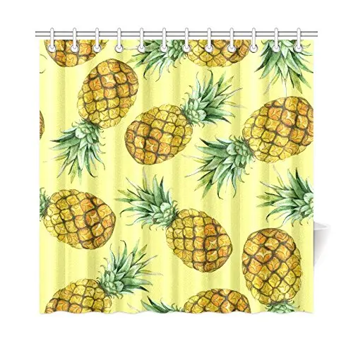 

Tropical Flower Fruit Home Decor, Pineapples Polyester Fabric Shower Curtain Bathroom Sets with Hooks 72 X 72 Inches
