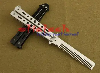 

by ems or dhl 100pcs Stainless Steel Comb Folding Practice Cutting Scissors Training Butterfly Style Knife Black,Silver
