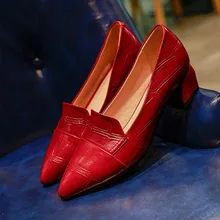 Г. женские туфли-лодочки модная женская обувь сандалии на толстой подошве с острым носком, красные винтажные женские туфли-лодочки размер 35-40