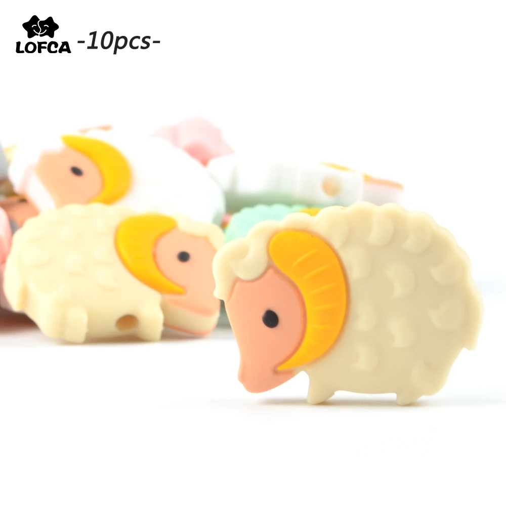 

LOFCA 10 pieces Sheep Animal Silicone Beads Teething Baby Teether Pacifier Chain DIY Accessories Chew Charms Newborn Nursing Toy