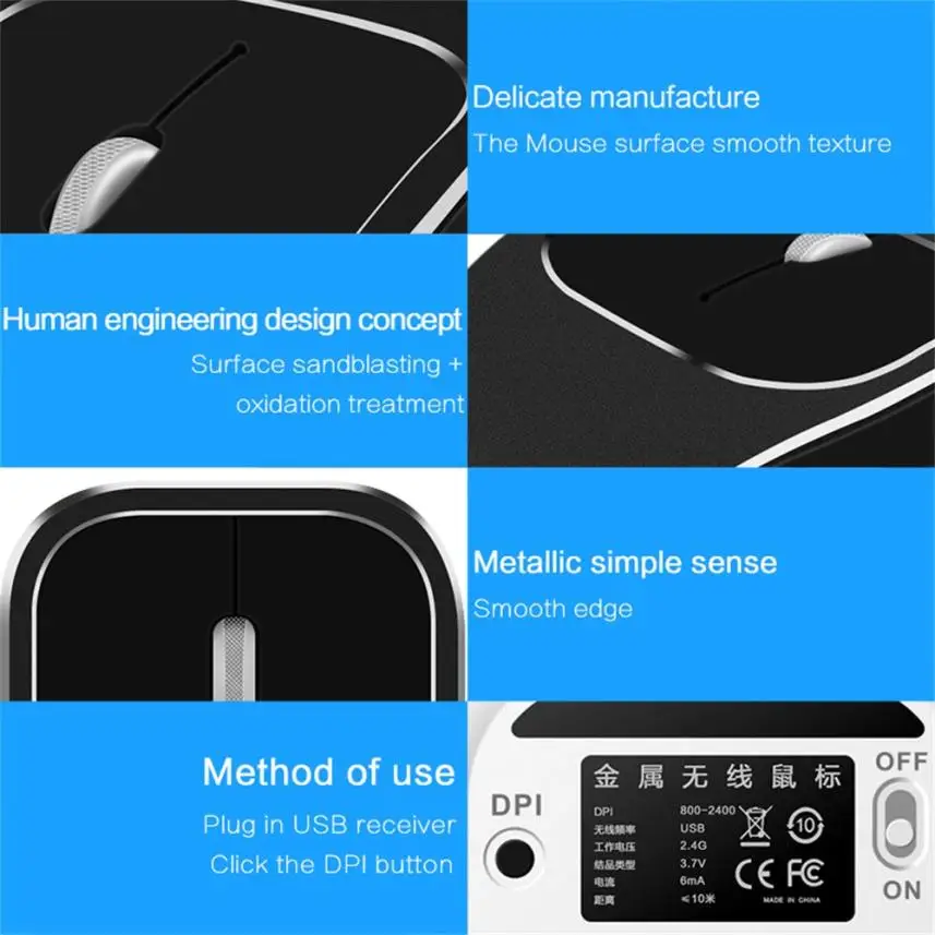 Высокое качество Новая беспроводная мышь 2,4G Беспроводная Бесшумная металлическая перезаряжаемая эргономичная игровая мышь для