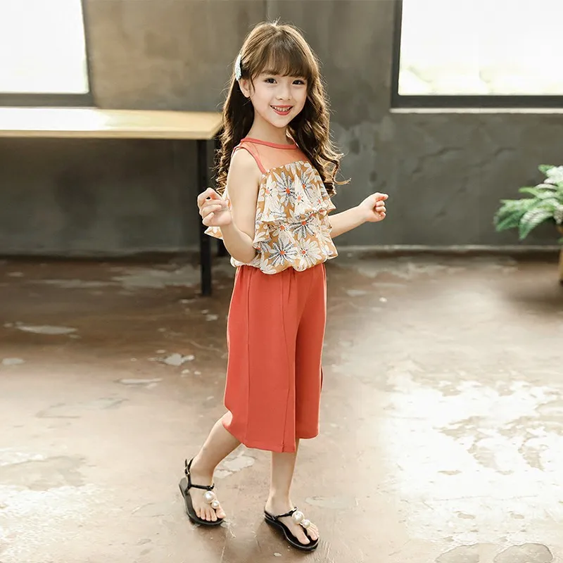 Summer Children's Clothing Girls 2019 Chiffon Ruffle Top+Pants Fashion Girls Clothes Set Teenage Girls Kids Clothing Summer Children's Clothing Girls 2019 Chiffon Ruffle Top+Pants Fashion Girls Clothes Set Teenage Girls Kids Clothing