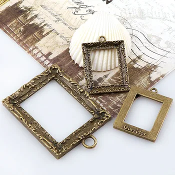

Vintage Rectangle Antique Bronze Metal Hollow Frame Glue Blank Connector Charms Pendant DIY Jewelry Findings Accessories
