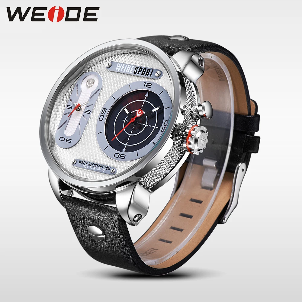 WEIDE White Dial Red Stainless Steel Watch Analog Digital LCD Mens Auto Date 30M Water Resistant Multifunction Wristwatches Gift