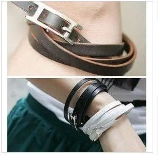 

New Fashion Jewelry Bracelets Cool Multi-Layer PU Artificial Leather Belt Black