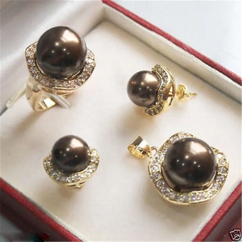 

hot sell new - Wedding Jewelry 10mm &14mm Coffee Necklace Earrings Ring Set 011