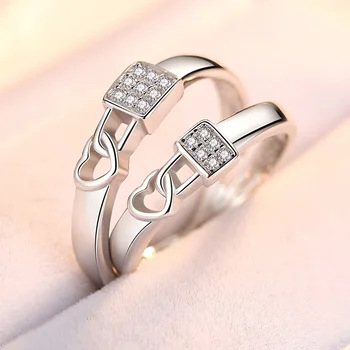 

Promotion 925 sterling silver romantic love heart lovers couple wedding rings gift jewelry women men`s finger open ring no fade