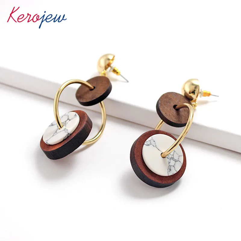 

Dangle Earrings For Women Long Round Wood Charms Gold Color Zinc Alloy Stone Drop Earring Aliexpress Brincos Femme Oorbellen