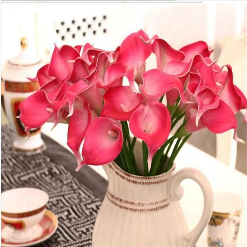 

38CM Mini Calla Artificial Flower 8PCS/lot PU Calla Lily Flowers Single Long Stem Bouquet Real Home Decor