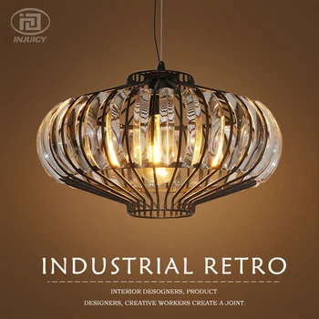 

Luxury Vintage Loft K9 Crystals Iron Pendant Lights Fixtures For Cafe Bar Store Hall Club Cafe Shop Home LED Droplight Decor