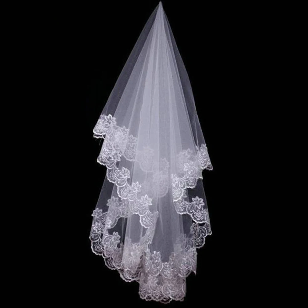 

Hot Wedding Accessories Short Wedding Veil White Ivory One Layer Bridal Veil Appliques Lace Edge No Comb Originally