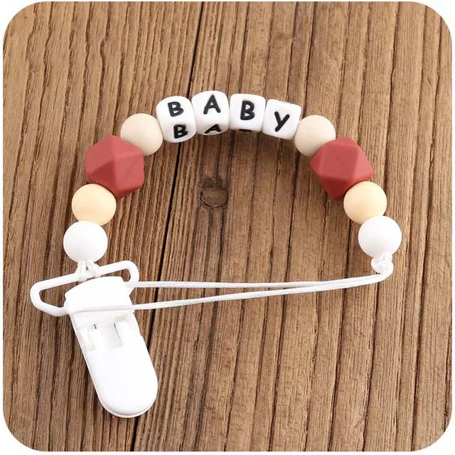 Red Pacifier Chain 1 шт. силиконовая Персонализация пустышки зажим цепи держатель для соски цепочка для детской соски шестигранные бусины силиконовые буквы для детских товаров - Цвет: Red Pacifier Chain