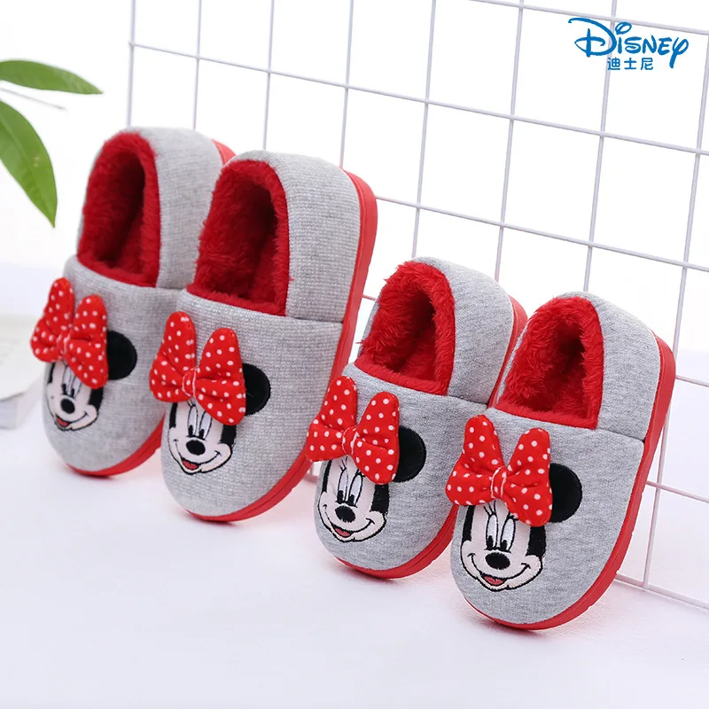 

Disney kids slippers girls' winter plush home slipper boys micky indoor warm pantufa toddler baby barefoot shoes children terlik