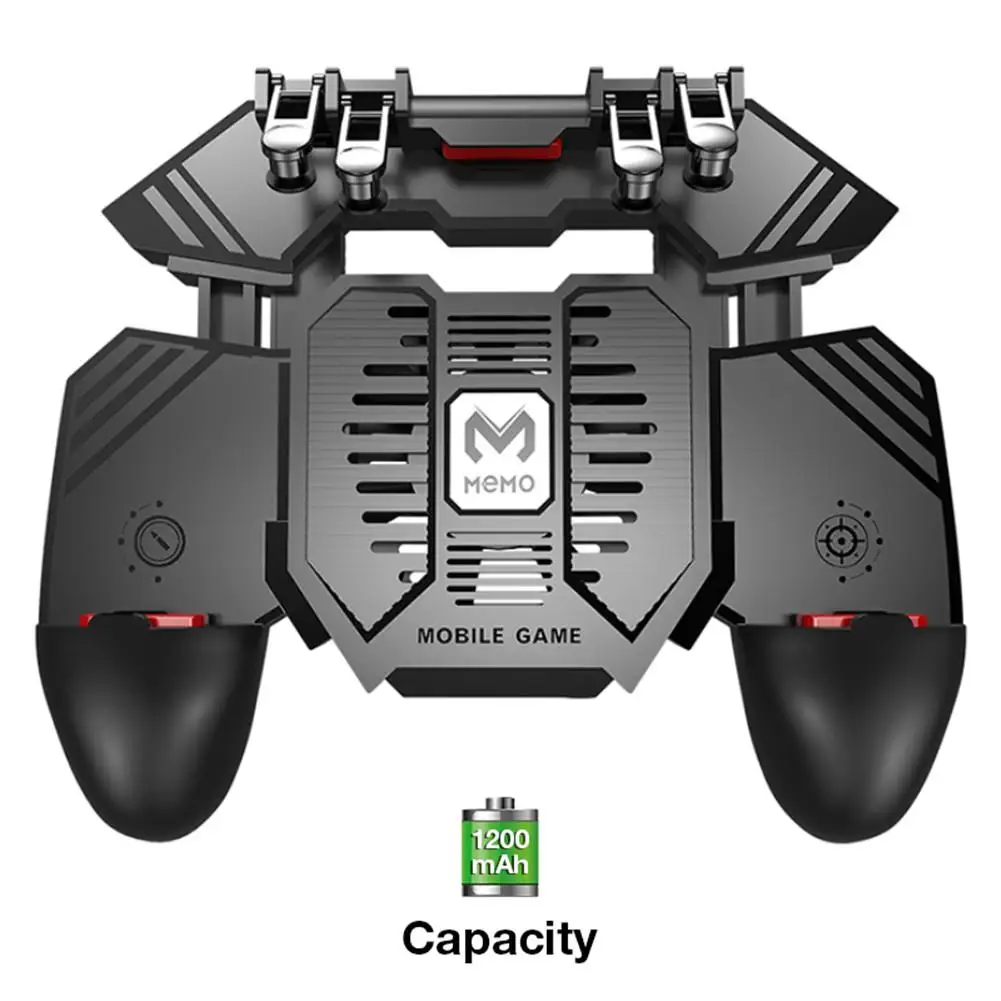 New AK77 Mobile Phone Gamepade Radiator For MEMO PUBG Helper Water-cooled Fan Six Fingers PUGB Handle Power Bank - Color: 1200mAh
