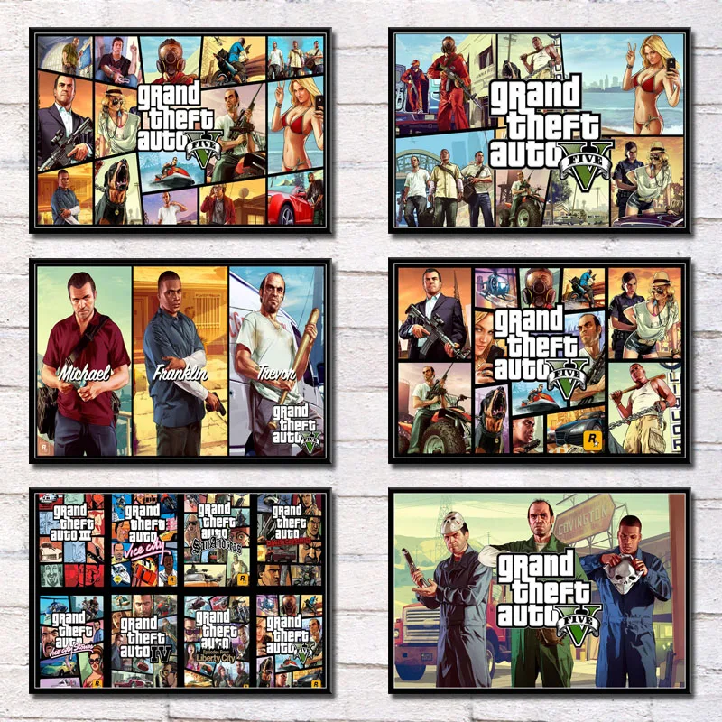 

P244 Hot Game Cover Grand Theft Auto 5 GTA Hot Video Game Art Painting Silk Canvas Poster Wall Home Decor