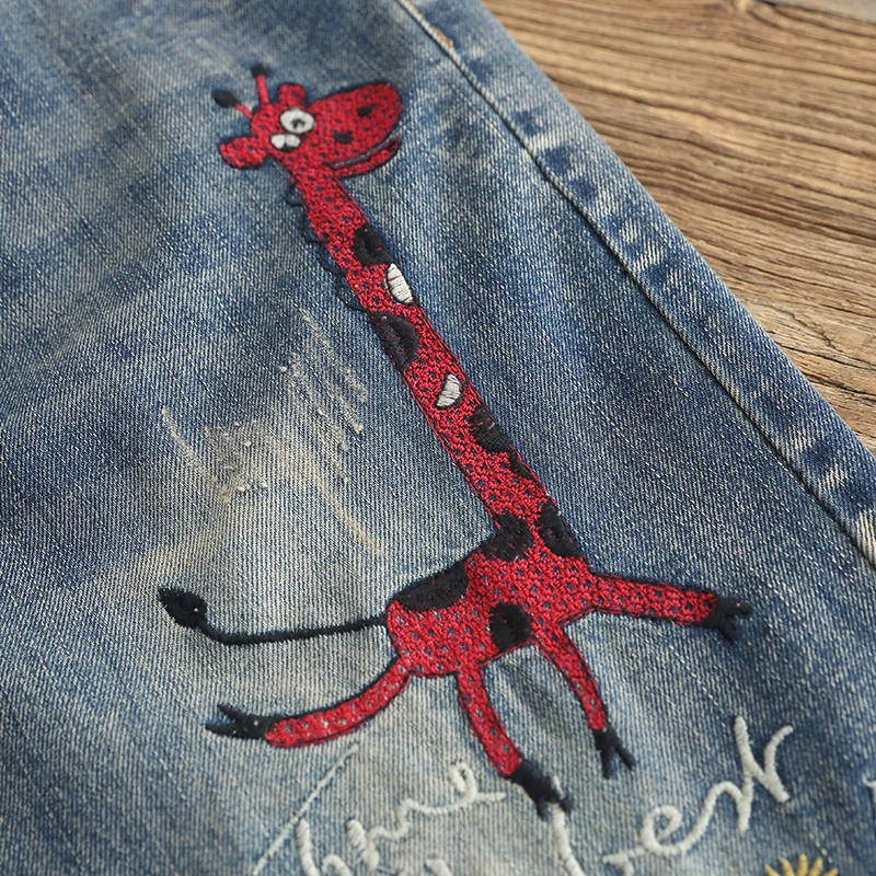 Jeans Women Casual Denim Ankle-Length Boyfriend Pants Women embroidery Pants Casual Cartoon pattern Harem Pants Female