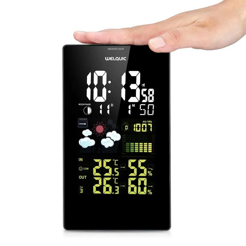 Wireless Color Weather Station EU US UK Plug Weather Forecaster In Outdoor Temperature Humidity Alarm Snooze Function09