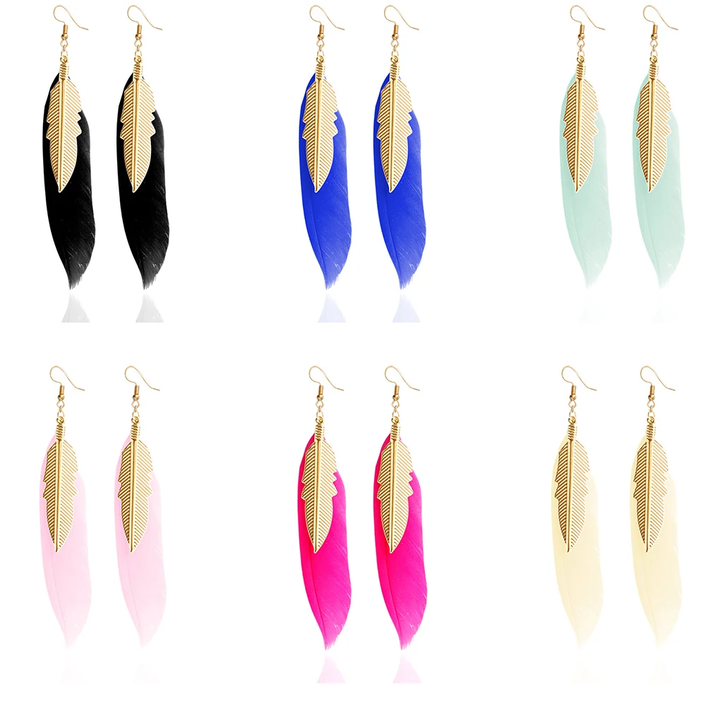 

Feather Dangle Earrings with Gold Color Small Feather Earrings for Women Jewelry