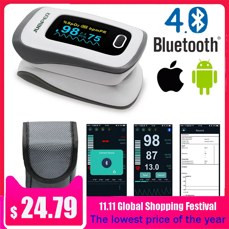 2018 JUMPER newest Bluetooth Fingertip Pulse Oximeter Oximetro de dedo Blood Oxygen Saturation Oximetro a finger for Health Care 2018 JUMPER newest Bluetooth Fingertip Pulse Oximeter Oximetro de dedo Blood Oxygen Saturation Oximetro a finger for Health Care
