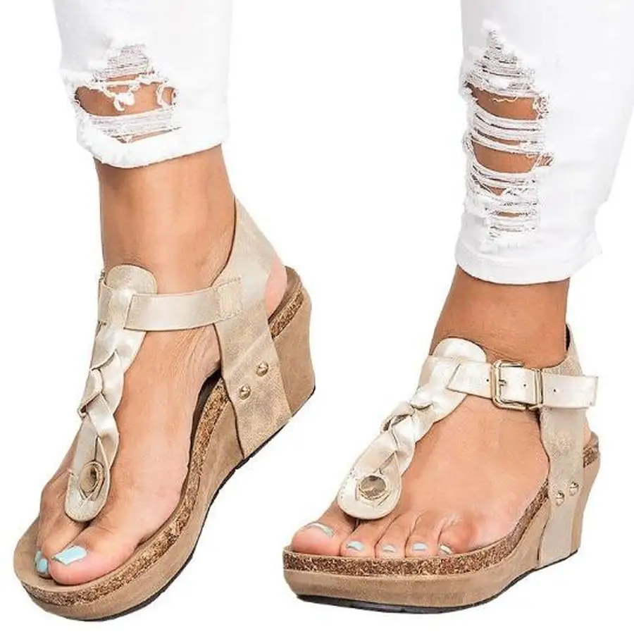 

Dwayne 2018 Fashion Cork Wedges Sandals Women Summer Buckle Strap Solid Beach Slipper Flip Flops Sandals Shoes Plus Size 34-43