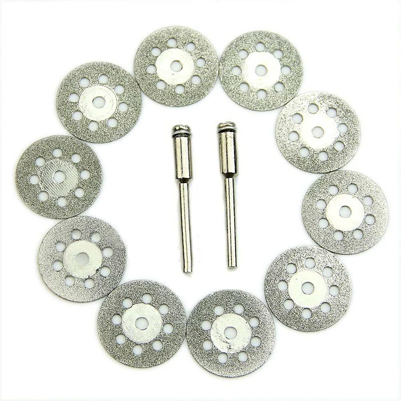 10pcs Mini Circular Blades Diamond Cutting Discs with 2Pcs Mandrel Rotary Tool for Sawblade