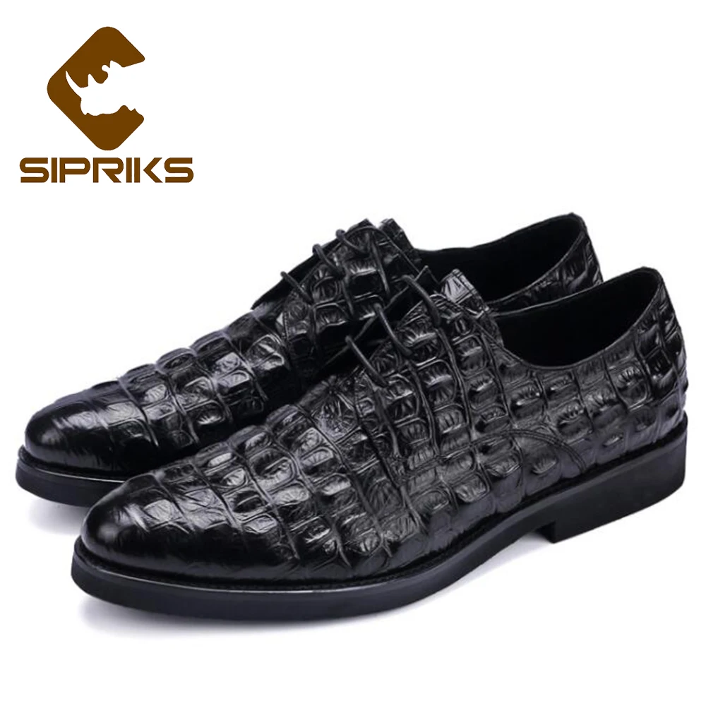 Sipriks Mens Embossed Leather Shoes Luxury Crocodile Skin Leather Shoes