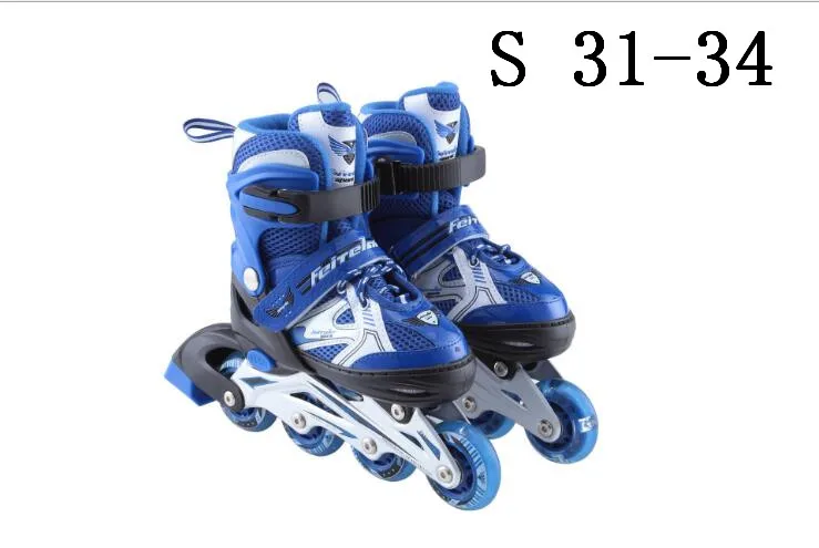 BLUE S 31-34 Высокое качество, детские роликовые коньки, обувь для катания на роликах, регулируемые мигающие колеса, Patines Inline SkateRoller, обувь для катания на коньках - Цвет: BLUE S 31-34