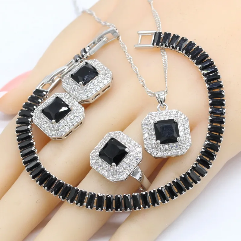 Silver Jewelry Set Gift Jewelry Silver Sets Black Black Silver