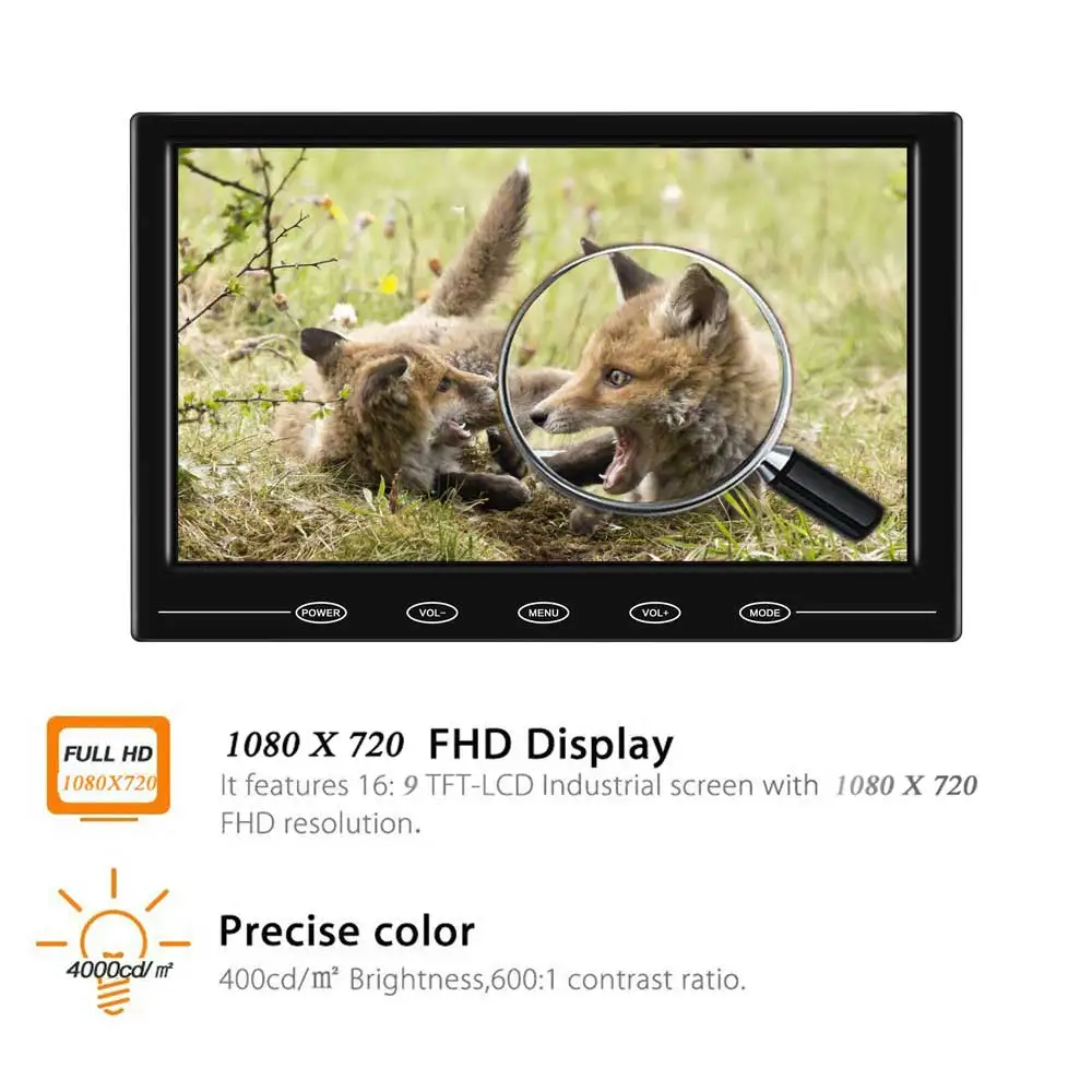 

9" HD TFT LCD Color 1080x720 HDMI Monitor Portable Mini Video Screen Support VGA BNC AV Input for PC CCTV Home Security