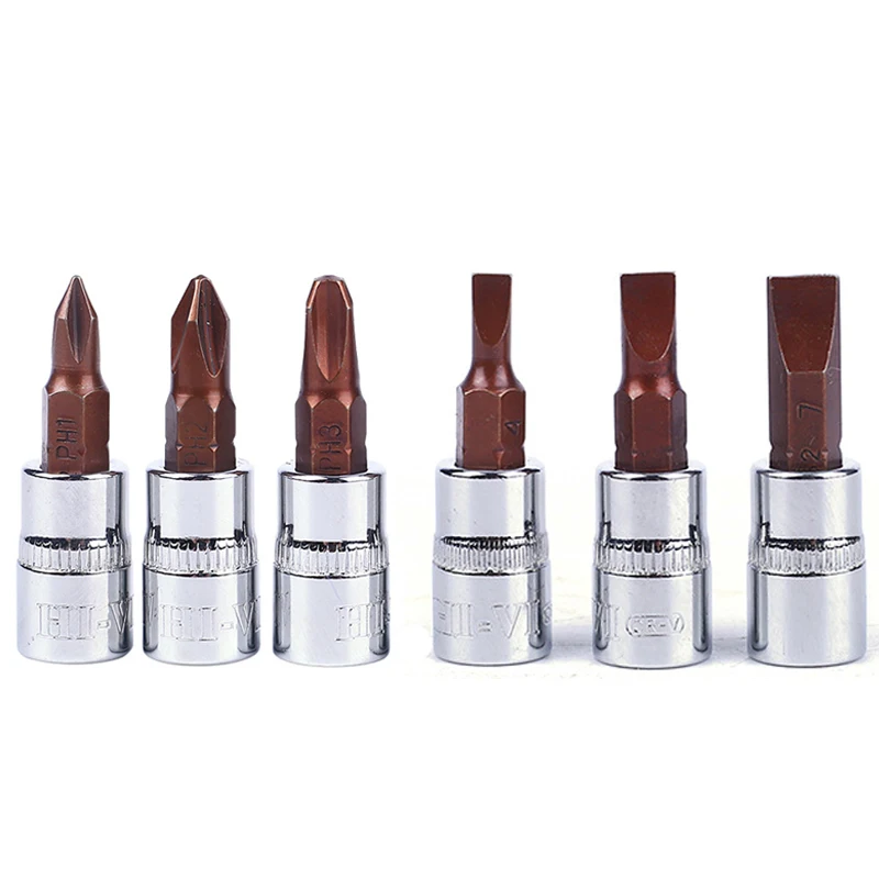 6pcs/set 1/4" 6.3mm Phillips Slotted Screwdriver Bits Drive Socket Head