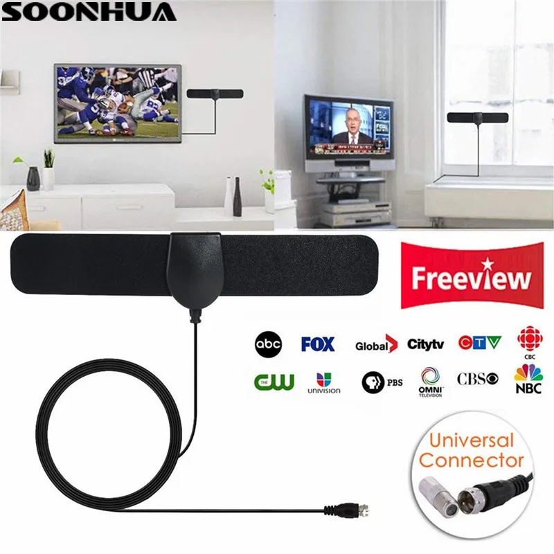

SOONHUA 4K High Gain HDTV Antenna DTV Box Digital TV Antenna 25 Miles Range Indoor Aerial HD Flat Design With 3.7m Coaxial Cable