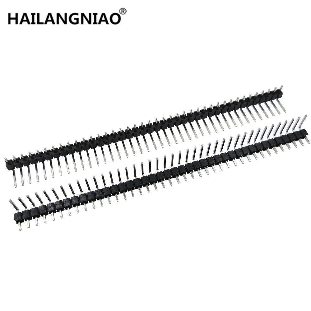 

Hot Sale 100pcs 40 Pin 1x40 Single Row Male 2.54mm Breakable Pin Header Right Angle Connector Strip bending