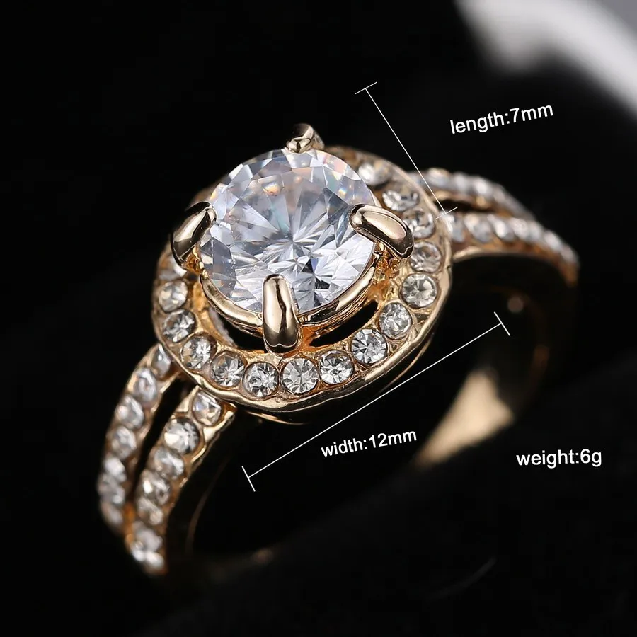 GOMYIE Two Tone Twisted Crystal Women Finger Ring Engagement Bridal Wedding Jewelry Gold color size10