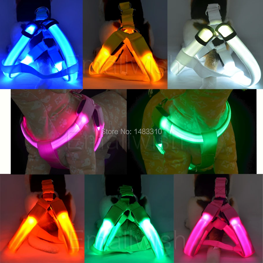 Pet Dog Cat LED Harness Training Safety Light Glow Harnesses Leash for Dogs LED dog collar