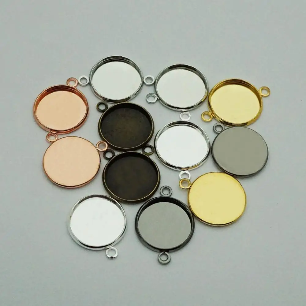

20pcs 12mm-25mm single double Ring Round Blank Connector DIY Cabochon Base Bracelet Pendant Setting For Jewelry Making Findings