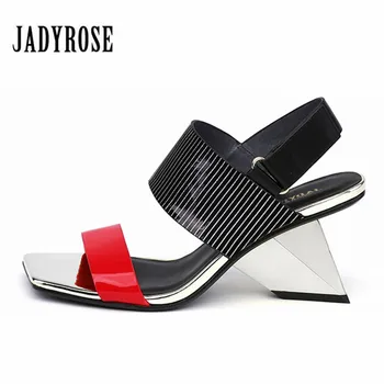 

Jady Rose New Red Women Summer Sandals Fretwork Strange High Heel Black White Dress Party Shoes Woman Pumps Gladiator Slippers