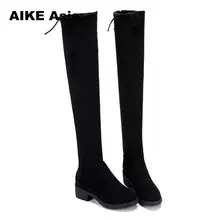 Размеры 34-41, зимние сапоги выше колена женские сапоги до бедра из эластичной ткани, пикантная женская обувь на плоской подошве со шнуровкой высокие сапоги, Bota Feminina